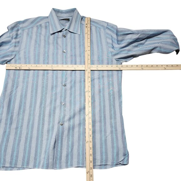 Ermenegildo Zegna‎ XXL Stripe Blue & Gray Cotton/Silk Mens Button-Up Shirt - Picture 7 of 8